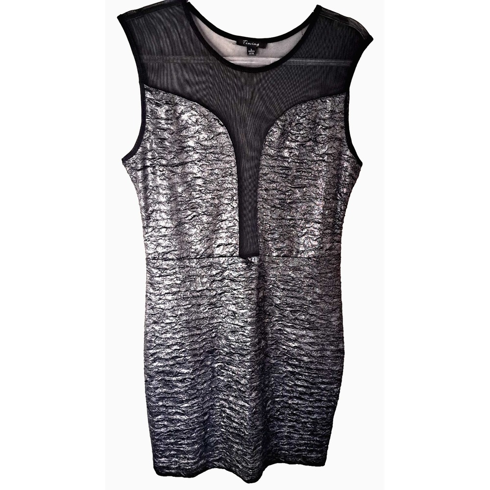 Timing Dress Women's L Black Silver Sheer Black Sleeveless 34" L Party Goth